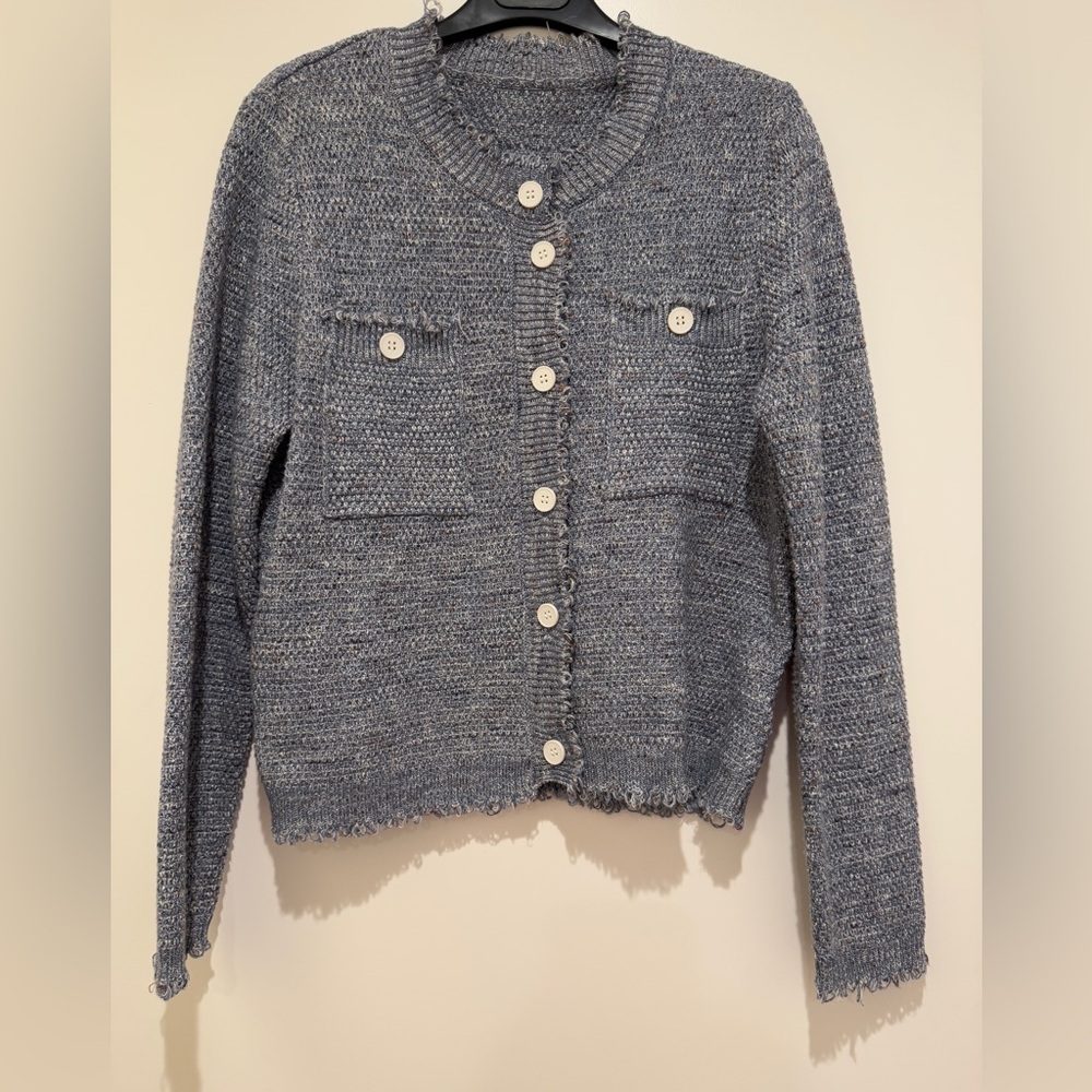 Blue Knit Cardigan with Button Front